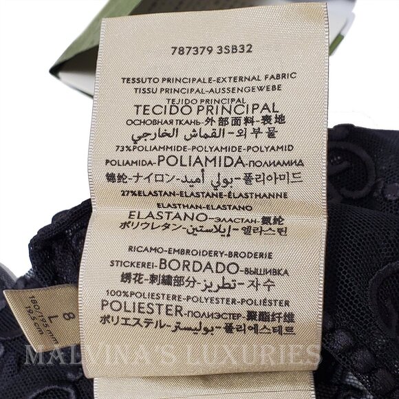GUCCI GLOVES 787379 BLACK TULLE w GG LOGO MOTIF EMBROIDERY sz 8 / L - Picture 11 of 14